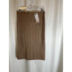 NWT Tahari Gold Metallic Pleated Midi Skirt Size S